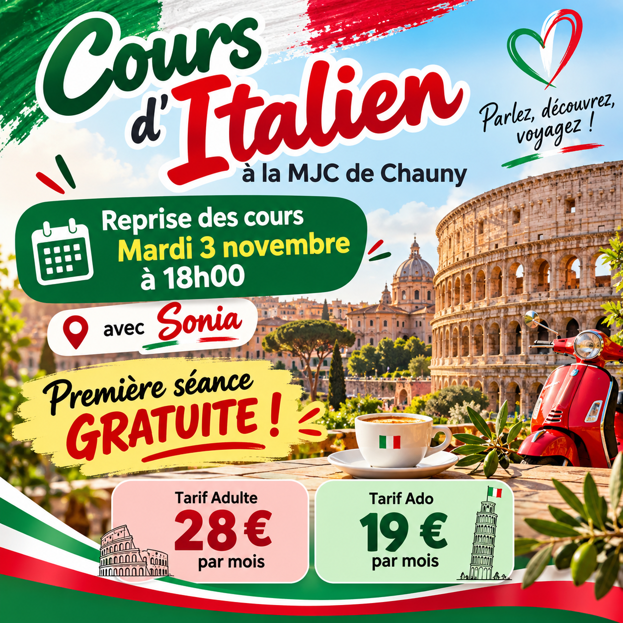 Cours d’italien à la MJC de Chauny